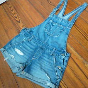 Hollister Rolled Cuffed Jean Denim Short Overalls Shortall Romper Size S